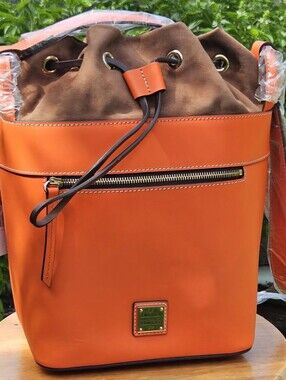 Dooney & Bourke Pumpkin Pebble Leather/Suede Drawstring Shoulder/Hobo Bag. NEW!